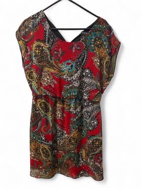 Enfocus Studio Red Paisley Dress with Teal and Gold Accents